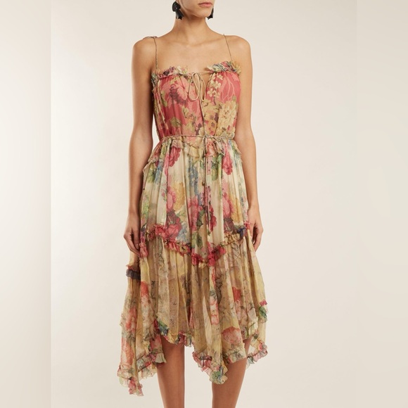 Zimmerman Melody Floating Floral Print Silk Dress Size Zimmermann 0 - Picture 3 of 16